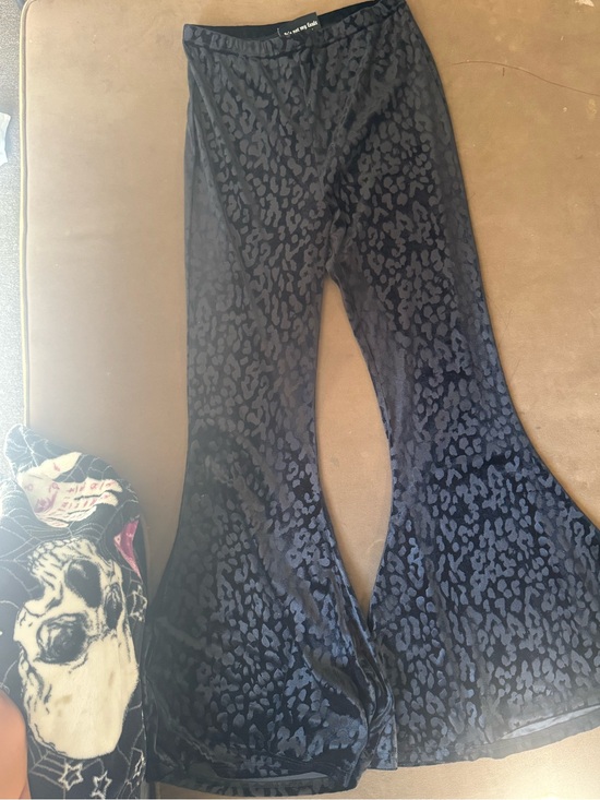Killstar Pants - Killstar Black Velvet Leopard-Print Flared Leggings